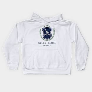 Silly Goose University - Walking Goose Blue Emblem With Green Details Kids Hoodie